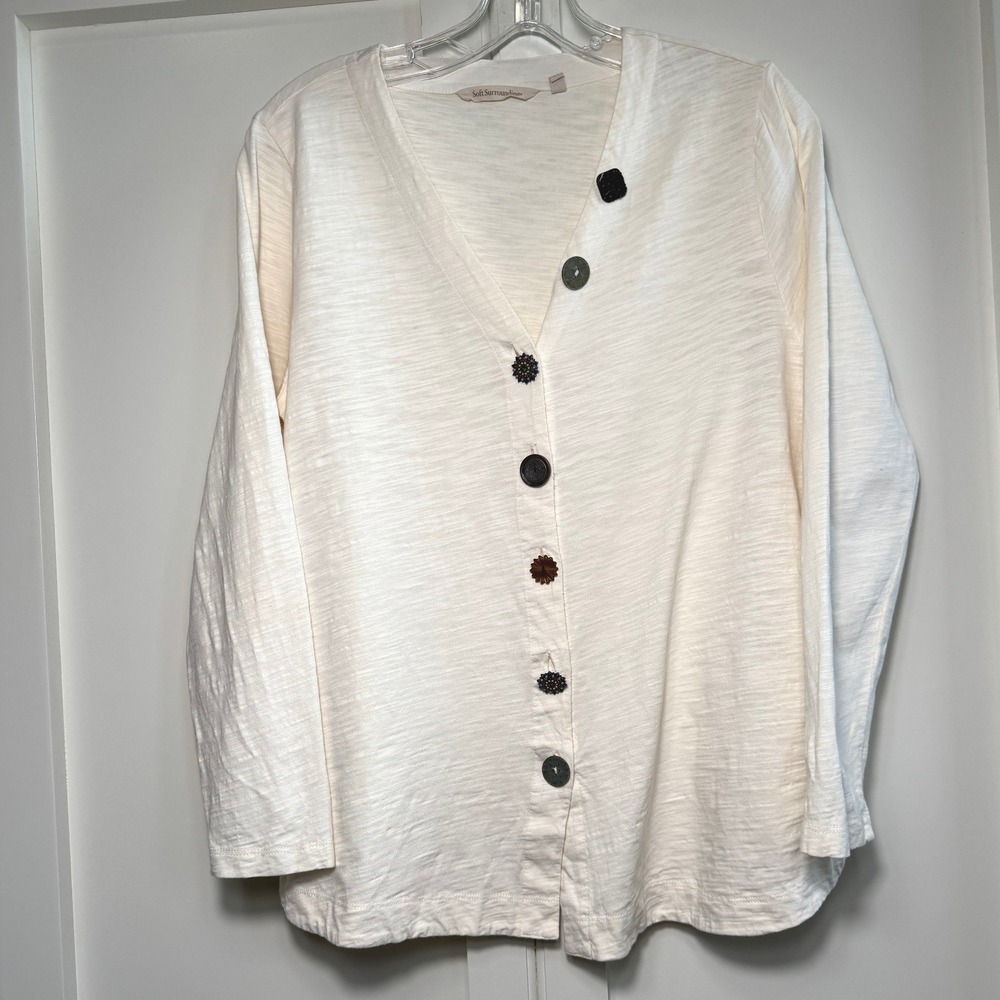 Soft Surroundings Delia‎ Mixed Button Cream Cardigan Top Womens Medium